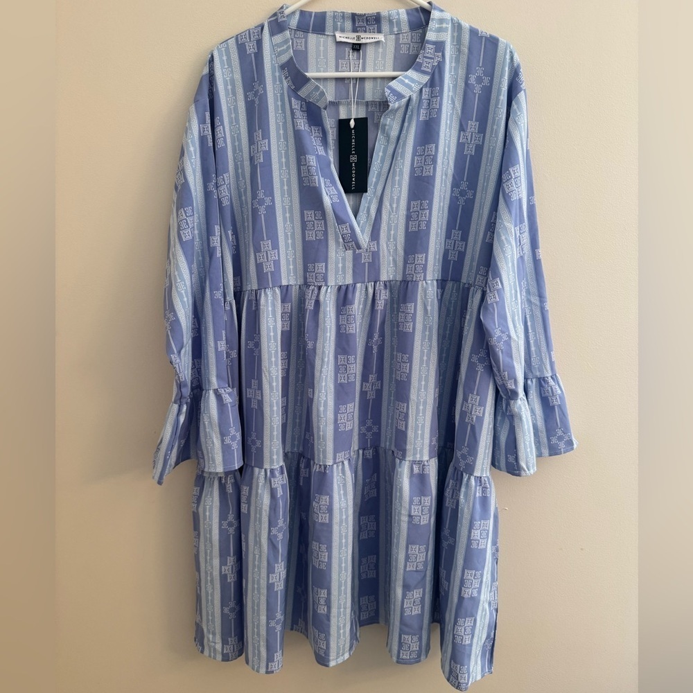 Michelle McDowell Morgan Dress Santorini Blue Size XXL NWT Tiered Babydoll